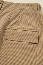 Camel Corduroy Buttoned Front Faux Pockets Mini Skirt