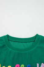 Dark Green merry little thing Corded Letter Graphic Ribbed Loose Sweatshirt