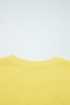 Yellow Cream Drop Shoulder Puff Sleeve Crop Pullover Drawstring Wide Leg Pants Set