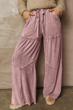 Careys Mineral Wash Tiered Wide Leg Patchwork Drawstring Pants