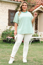 Green Stripe Plus Size St Patricks Day Round Neck T Shirt
