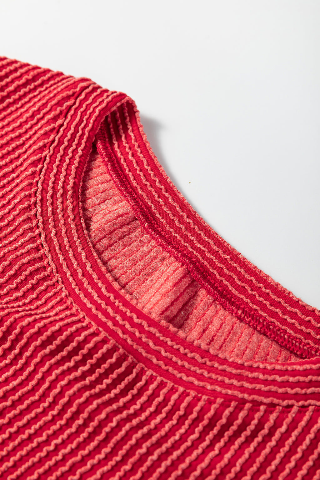 Racing Red Twisted Rib Outlined Merry Letter Graphic Loose Long Sleeve Top