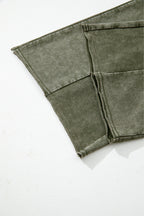 Vineyard Green Mineral Wash Tiered Wide Leg Patchwork Drawstring Pants