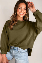 Seagrass Horizontal Ribbed Exposed Seam Patchwork Sleeve Loose Top