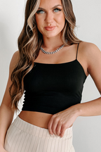 Black Spaghetti Strap Skinny Fit Cropped Tank Top