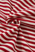 Red Stripe Bowknot Cutout Back Drop Shoulder Wide Bracelet Sleeve Loose Tee