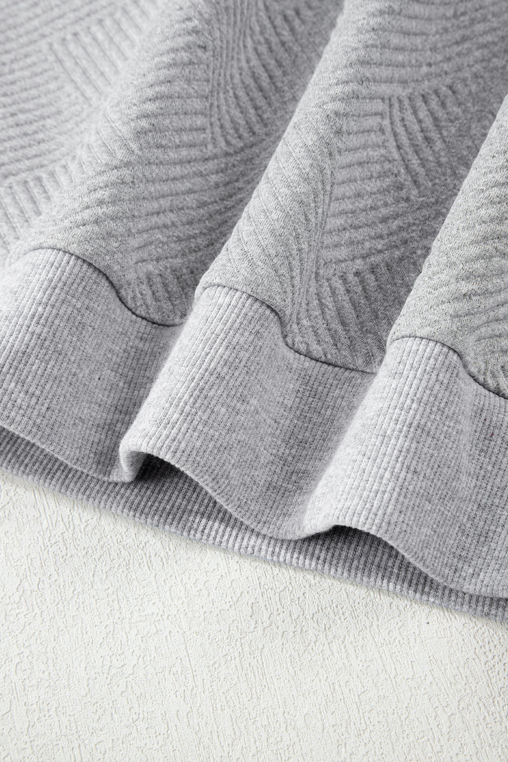 Medium Grey Trendy Textured Half Zip Loose Sweatshirt