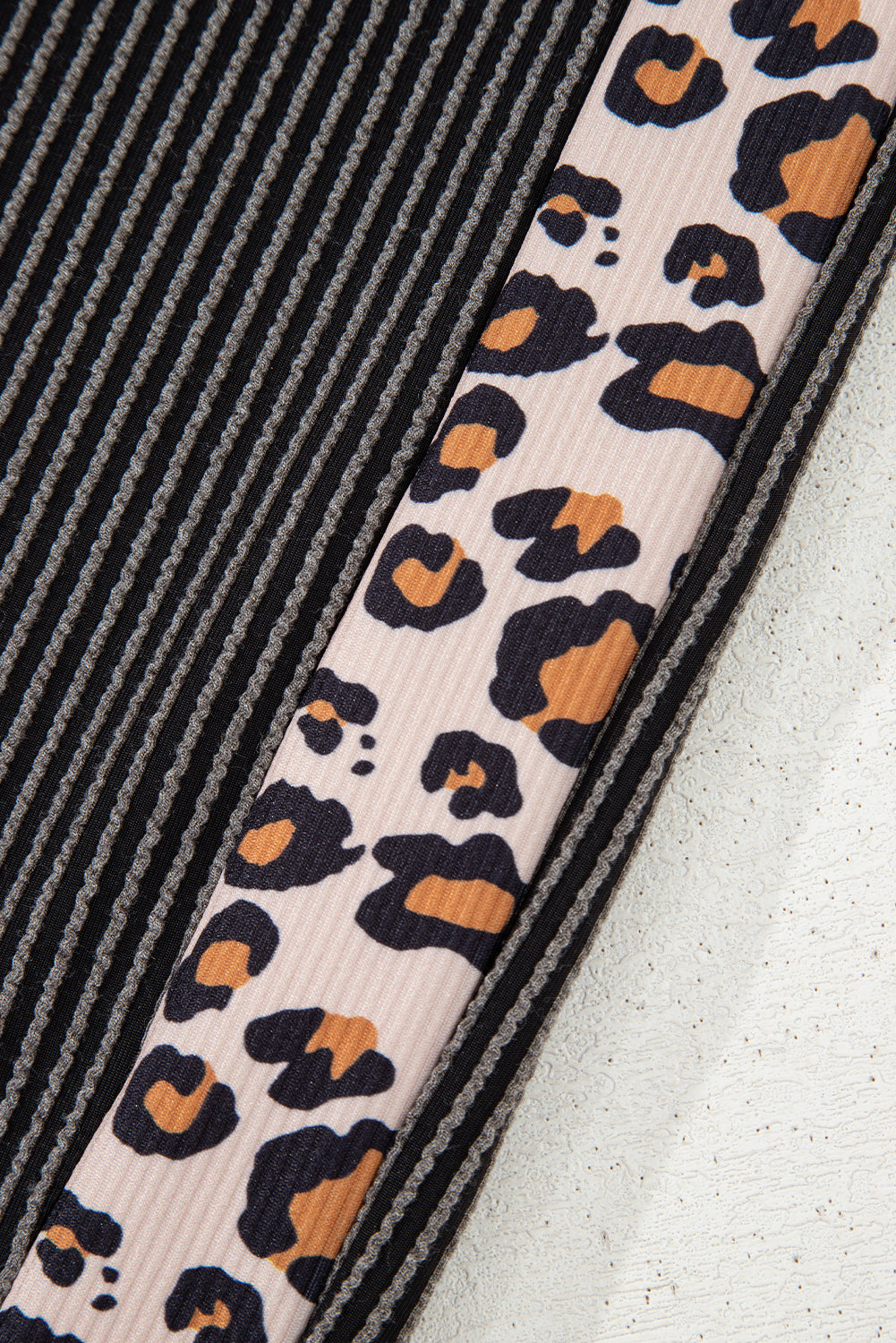 Carbon Grey Leopard Patchwork Edge Twisted Rib T Shirt and Cropped Pants Set