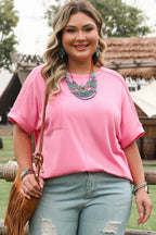 Bonbon Corded Patchwork Pocketed Plus Size T Shirt